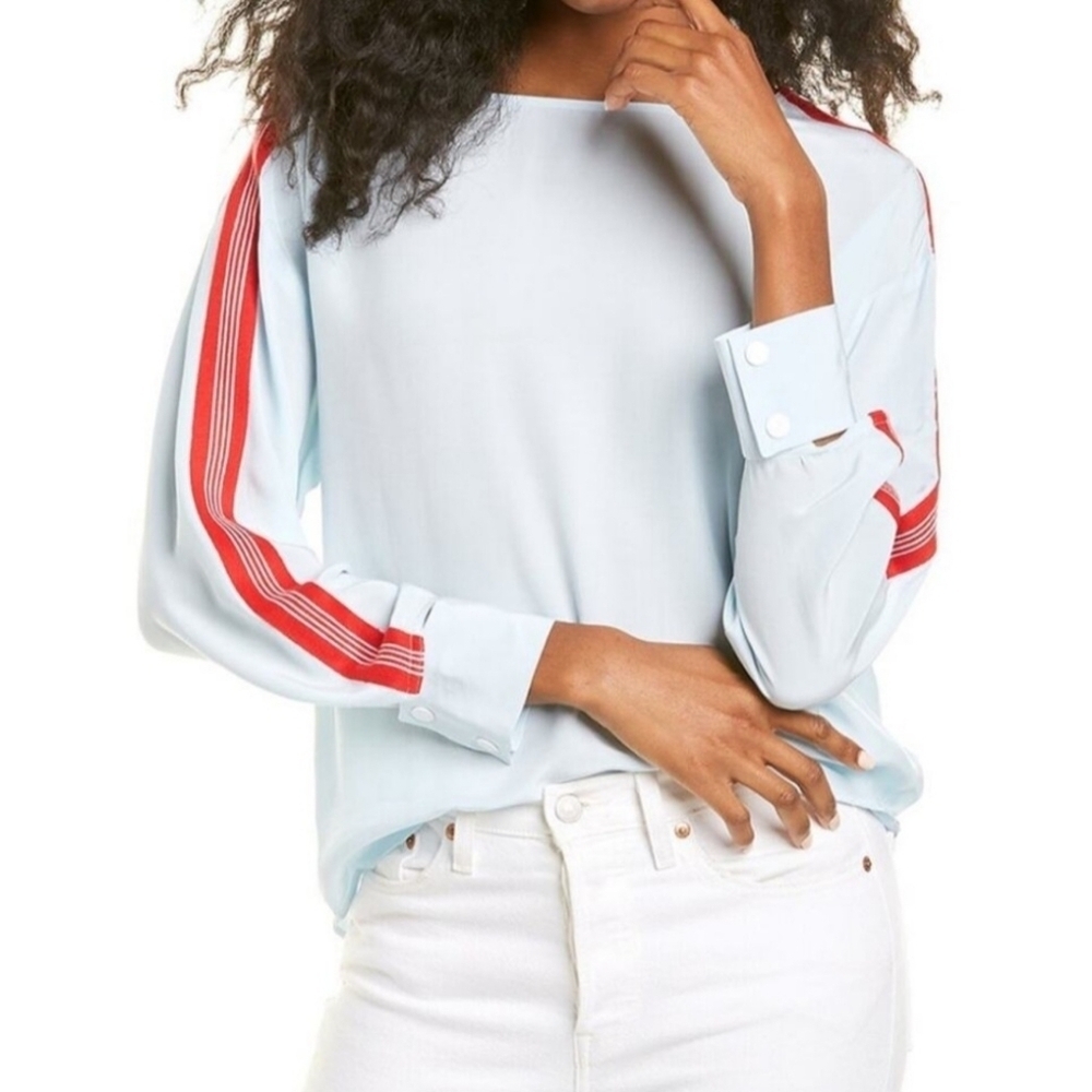 Sandro Lucienne Blue and Red Striped Cutout Top.